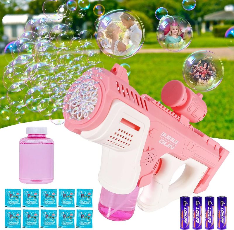 Photo 1 of Bubble Bazooka Gun Blaster with Lights No Need Dip Rocket Bubble Gun with Powerful Motor, Bubble Gun Machine Gun with 360-Degree Leak-Proof Design for Kids Adult Outdoor Birthday Wedding Party Gift