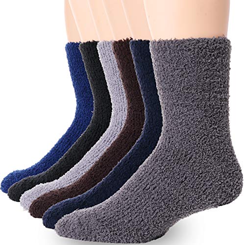 Photo 1 of 6 Pairs Fuzzy Slipper Socks Non Slip Hospital Socks with Grips Anti Skid Winter Fluffy Warm Cozy Cabin Soft Crew Sleep Socks Non Slip Mix Color C(mens 6-11/Womens 6-12)