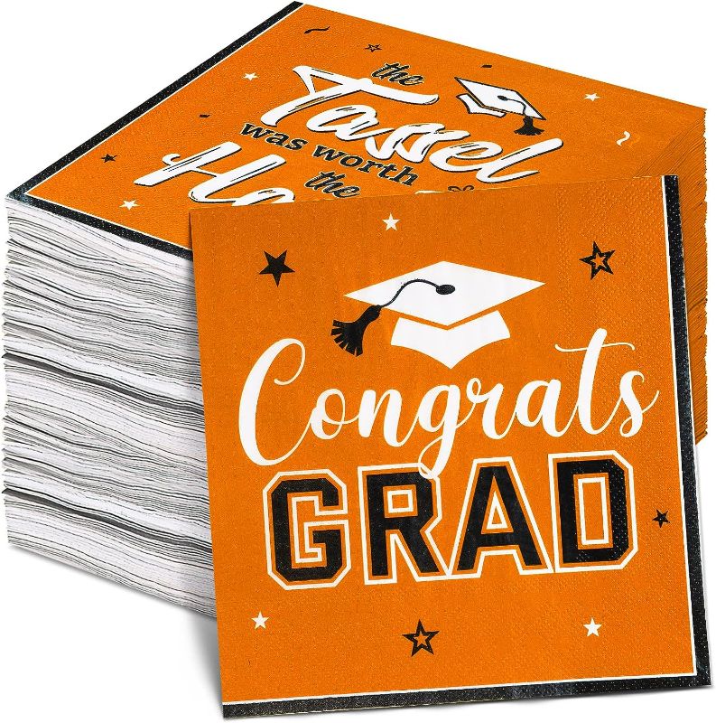 Photo 1 of 100 Pieces Graduation Napkins Bulk Congrats Grad Cocktail Napkins Disposable Paper Napkin for Class of Congratulations Graduate Celebration Prom Party Dinner Napkins, 3 Ply 