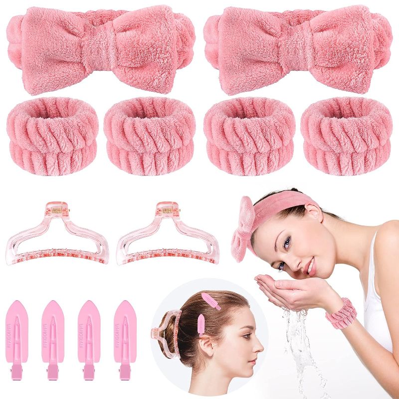 Photo 1 of 12PCS Face Wash Headband Wristband Set, Spa Headband and Wrist Bands Skincare Makeup and Adjustable Elastic Headbands Set for Washing Makeup Spa Yoga 