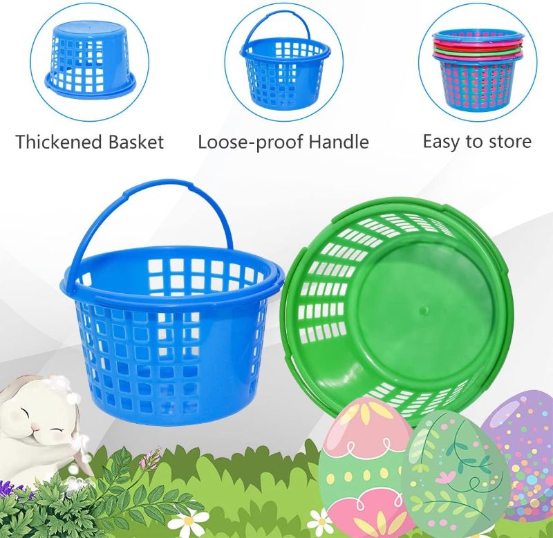 Photo 1 of 6 PCS Easter Baskets with Handles for Kids Egg Hunting and with 5 bag Easter Grass and 12 PCS Easter Eggs for Party Crafts Supplies,Easter Goodies Goody, Basket Fillers Stuffers