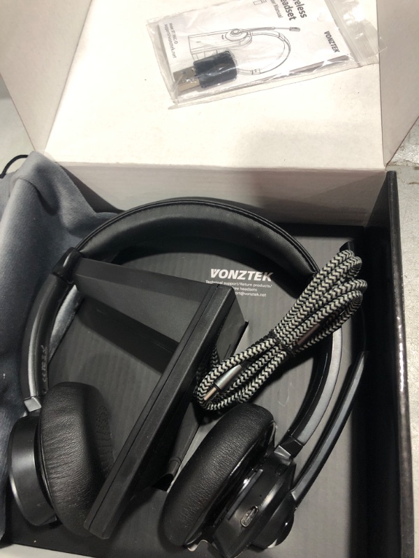 Photo 1 of Bluetooth Headset, Wireless Headset with Microphone Noise Canceling, On-Ear Headphones with Charging Base & USB Dongle, V5.0 Dual Connect Handsfree for Remote Work/Call Center/Online Class/PC/Laptop