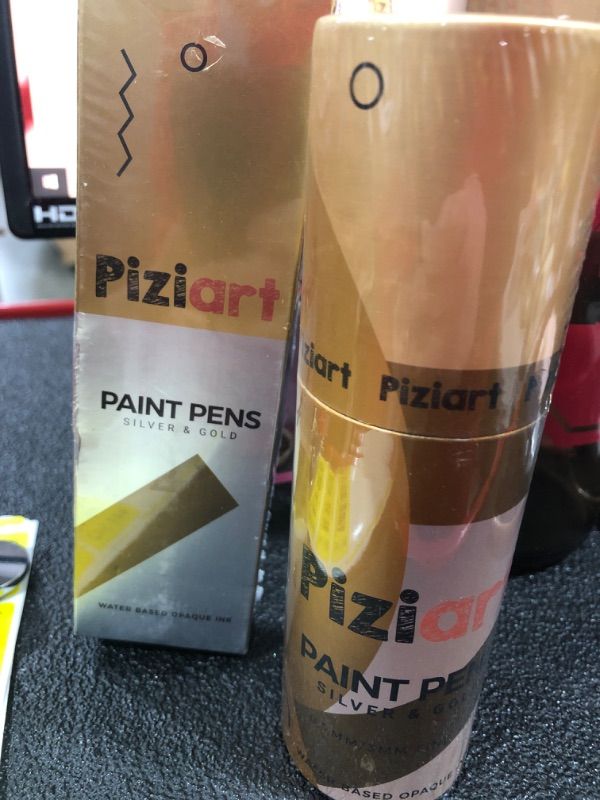 Photo 2 of PIZIART Silver and Gold Acrylic Paint Pens for Rock Painting, Stone, Glass, Ceramic, Wood, Canvas, Fabric. Set of 6 Paint Markers: 4 Extra-Fine 0.7mm Tip and 2 Medium 3mm Tip. Opaque Ink