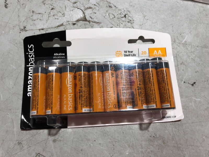 Photo 1 of Amazon Basics 20 Pack AA Alkaline Batteries - Blister Packaging 20 Count (Pack of 1)
