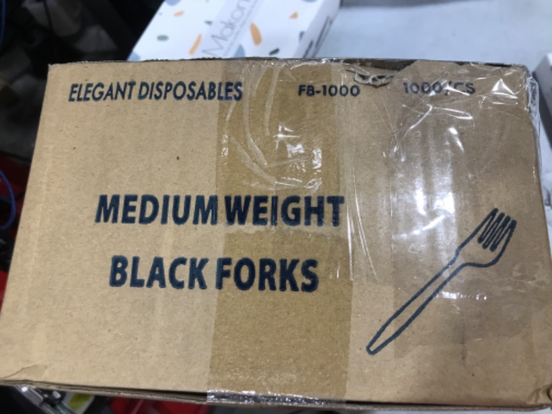 Photo 2 of 1,000 Plastic Disposable Forks Bulk Black Medium Weight Disposable Silverware Plastic Cutlery Fork Forks Black