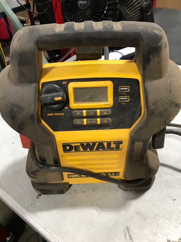 Photo 2 of DEWALT DXAEJ14 Digital Portable Power Station Jump Starter: 1400 Peak/700 Instant Amps, 120 PSI Digital Air Compressor, 3.1A USB Ports, Battery Clamps , Yellow