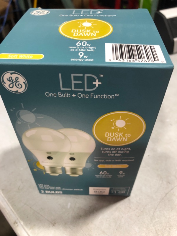 Photo 4 of GE Lighting LED+ Dusk to Dawn LED Light Bulbs with Sunlight Sensors, Automatic On/Off Light Sensing Bulb, Soft White, A19 Bulbs (2 Pack)
