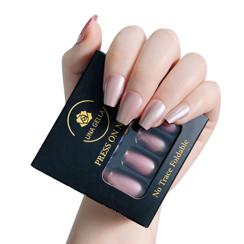 Photo 1 of 2 Pack UNA GELLA Short Press On Nails - Glitter Pink Short Coffin Nails?Acrylic Long Lasting Reusable Fit Perferctly For Women and Girls ?12 Sizes 24 Pcs Gel Jelly Color Tips with Elegant Box
