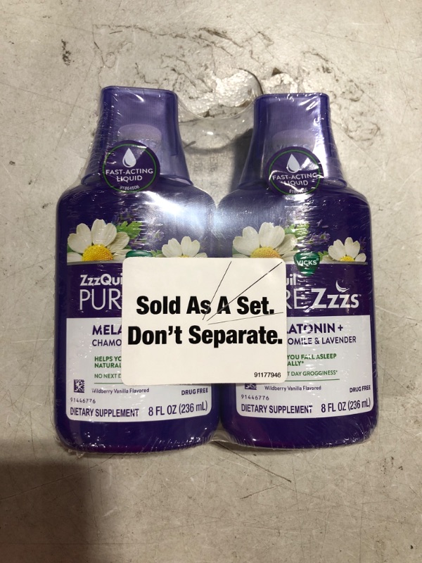 Photo 2 of ZzzQuil Pure Zzzs Melatonin Sleep Aid, Liquid, Helps You Fall Asleep Naturally, Wildberry Vanilla Flavored, Chamomile Lavender & Valerian Root, 1mg per Serving, 8 oz x 2