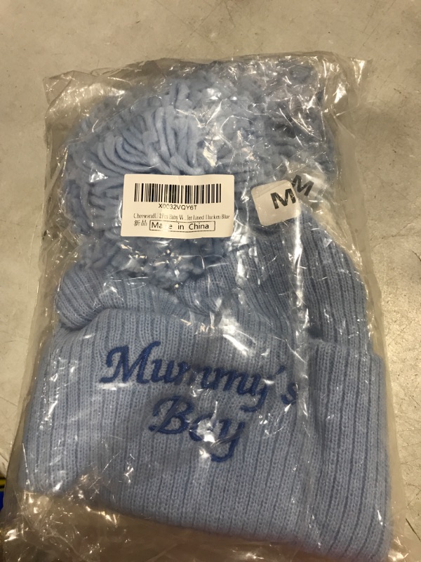 Photo 1 of CheeseandU 2Pcs Infant Warm Beanie Knit Winter Pom Hat with Embroidery for 2-5yrs Boys Girls Blue Size M
