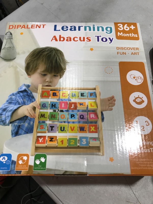 Photo 2 of DIPALENT Alphabet Abacus for Toddlers, Wooden ABC-123 Abacus with 30 Letter and Number Tiles, Classic Educational Learning Toys for Baby Boys & Girls