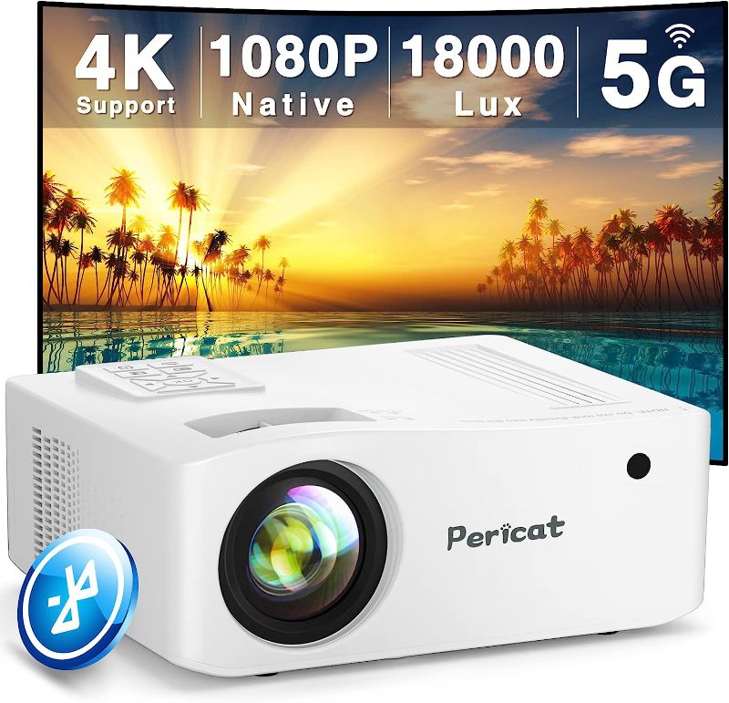 Photo 1 of 5G WiFi Bluetooth Projector, Native 1080P Outdoor Movie Projector with 350" Display, 18000L 600 ANSI Home Theater Video Projector 4K Supported, LED Video Projector Compatible with TV Stick, Phone/PC