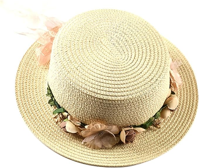 Photo 1 of  Straw Fedora Hat Chic Flat Top Hat Sun Beach Hat
