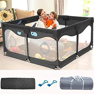 Photo 1 of Baby Playpen with Mat, Letfonmo Play Pens for Babies and Toddlers, Baby Play Yards No Gaps, Playpen with Gate, Indoor & Outdoor Kids Activity Center, Safety Baby Fence Play Area for Apartment Black