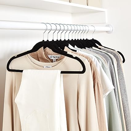Photo 1 of  Velvet, Non-Slip Suit Clothes Hangers, Pack of 10, Black/Silver Black/Silver