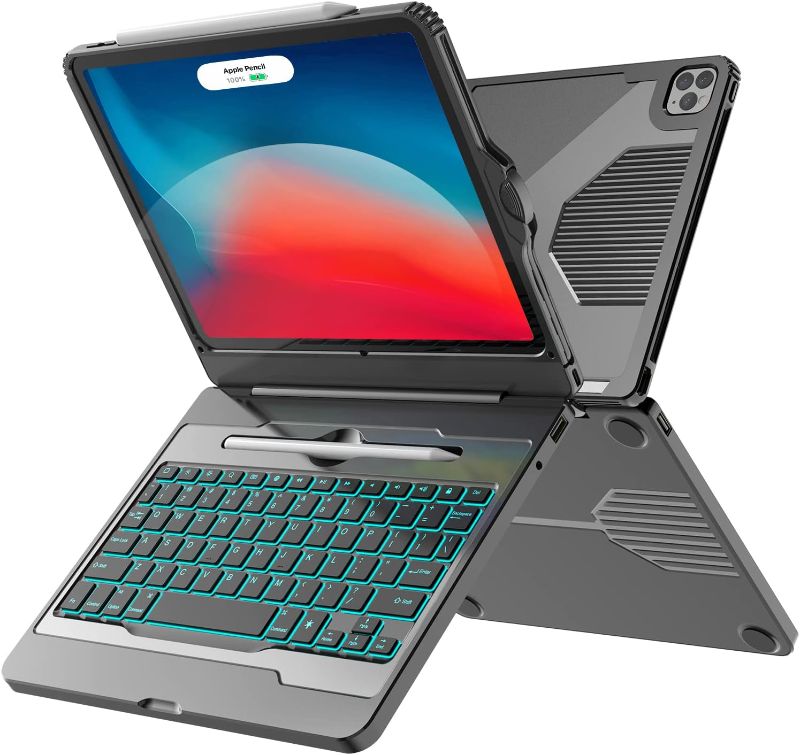 Photo 1 of CHESONA iPad Pro 11 Case with Keyboard, iPad Air 5th Generation Case with Keyboard 10.9-inch, 5-in-1 Typc-C & USB Hub, 7 Color Backlit - Smart Keyboard for iPad Pro 11 Inch, Air 5th, Air 4th, Black (SEE COMMENTS)