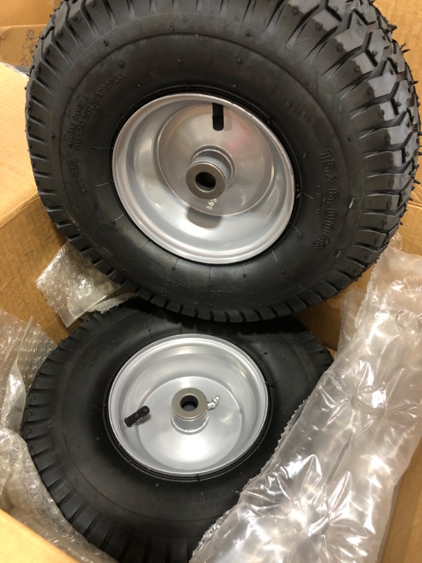 Photo 2 of (2 Pack) 15 x 6.00-6 Tire and Wheel Set - for Lawn Tractors with 3/4" Sintered iron bushings 15" x 6.00-6" Silver