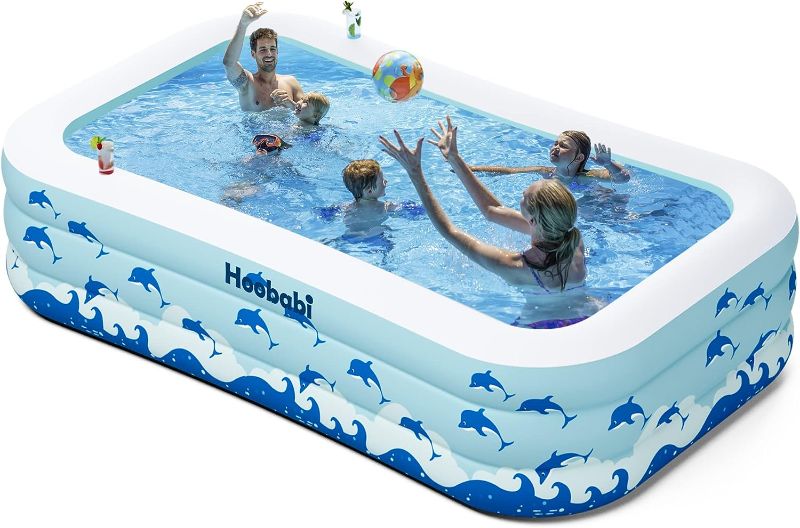 Photo 1 of Inflatable Pool with Seats, Size: 130"x 72" x 22" Thickened Kiddie Pool for Kids, Toddlers and Adults, Blow Up Above Ground Swimming Pool for Family, Backyard, Garden, Lawn, Outdoor

