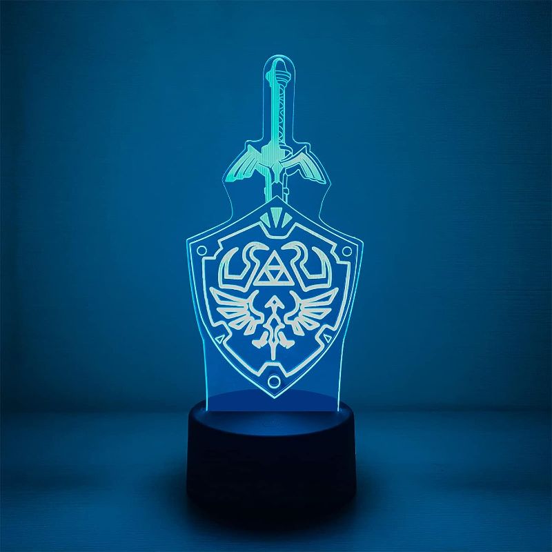 Photo 1 of 3D Illusion Night Light Legend of Zelda Bedside Lamp with Remote and Touch Control, Zelda Link's Sword and Shield Sign RGB Table Lamp for Child Room Decor Birthday Gift
