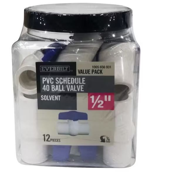 Photo 1 of 1/2 in. x 1/2 in. x 3 in. PVC Schedule 40 Slip x Slip Ball Valve Pro Pack (12-Pack)
