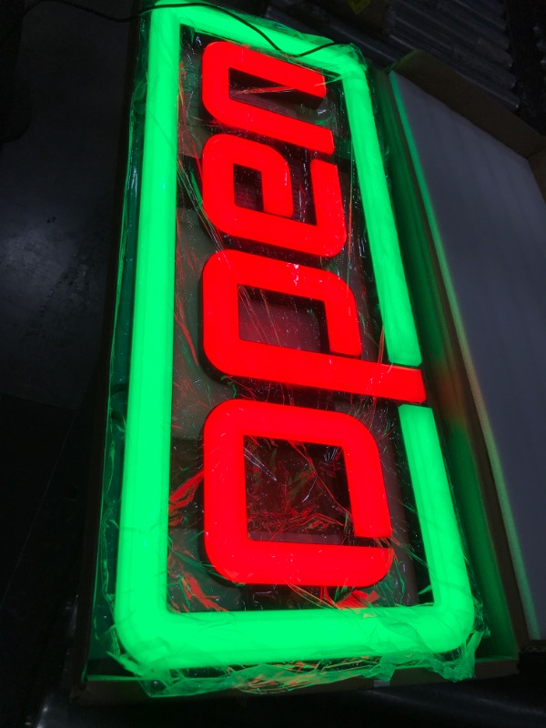 Photo 2 of [New 2023] MaxLit Jumbo 30'' x 13'' Ultra Bright LED Neon Open Sign — Remote Controlled — Multiple Light Display Modes — Bright & Vivid Illumination — Boost Your Business Visibility! [Green/Red]