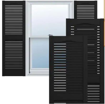Photo 1 of 14.5 in. x 48 in. Louvered Vinyl Exterior Shutters Pair in Black