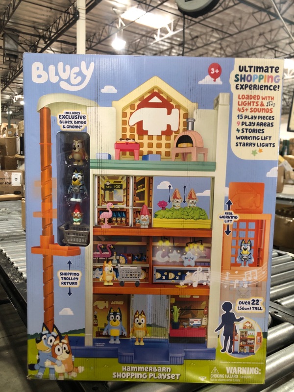 Photo 2 of Bluey Hammerbarn Shopping Playset, 4 Level, 22" Tall Playset with Working Lift and Trolley Return, Including Lights and 45+ Sounds