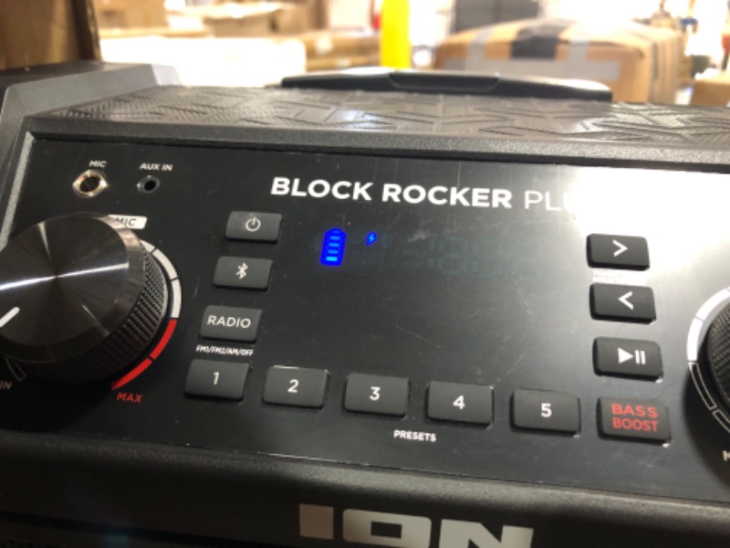 Photo 4 of ION Audio Block Rocker Plus - Portable Bluetooth Speaker 100W W/Battery, Karaoke Microphone, AM FM Radio, Wheels & Telescopic Handle and USB Charging, Black