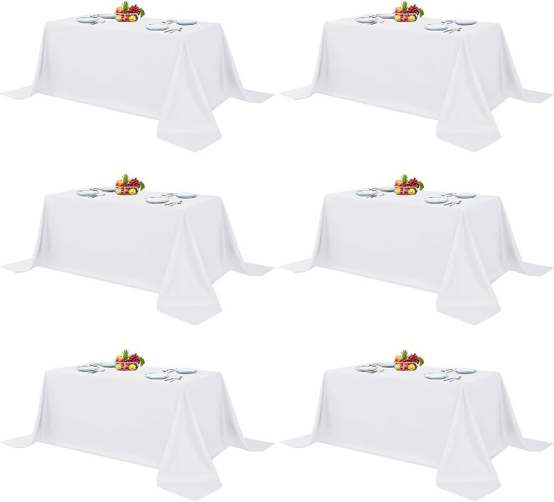 Photo 1 of Fitable White Table Clothes for Rectangle Tables, 6 Pack - 90 x 156 Inches - Reusable and Elegant Tablecloths, Polyester Fabric Table Covers for Wedding, Party, Banquet, Formal Events
