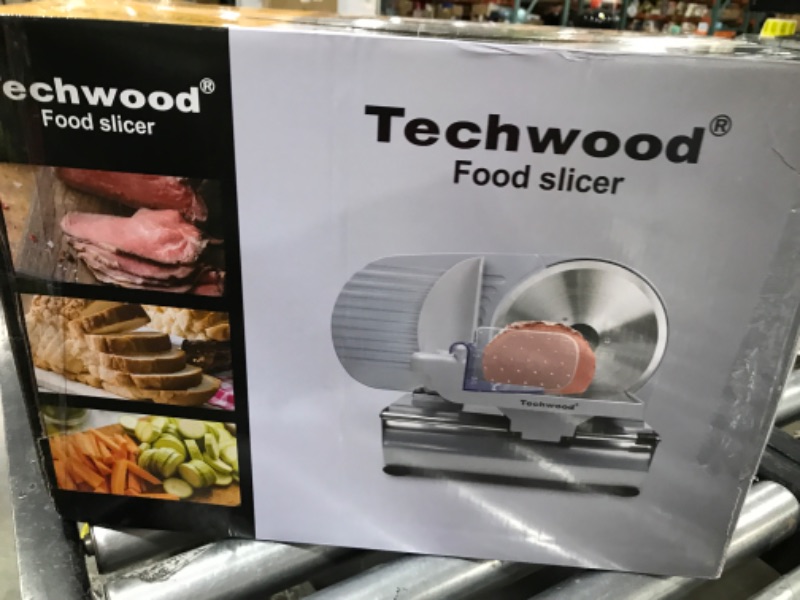 Photo 4 of Meat Slicer, Techwood Electric Deil Food Slicer with Removable 9” Stainless Steel Blade, Deli Cheese Fruit Vegetable Bread Cutter with Adjustable Knob for Thickness, Food Carriage & Non-Slip Feet Upgraded Version Silver