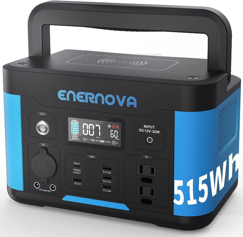 Photo 1 of Enernova Portable Power Station 500W, 515Wh 2 AC Outlets Backup Lithium Battery,Solar Generator (Solar Panel Optional) for Outdoors Camping, Travel, Hunting, Emergency
