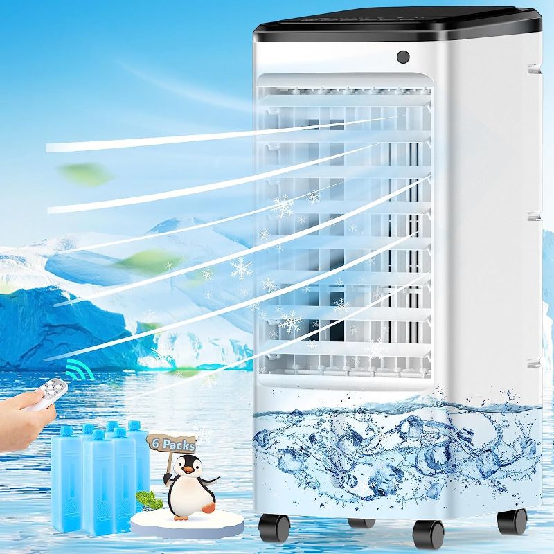 Photo 1 of 
Portable Air Conditioners[ 2023 Newest], 3 IN 1Air Conditioner Portable for Room, 65° Oscillation Swamp Cooler with 3 Wind Speeds, 4 Modes, 6 Ice Packs,12H Timer, Remote, Portable AC for Office Home
