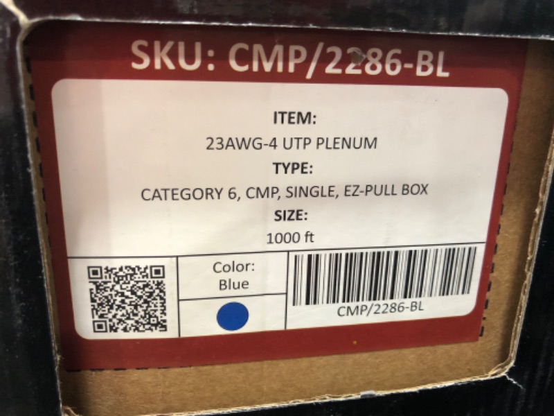 Photo 4 of CAT6 Plenum (CMP) Cable 1000FT | Network Analyzer Test Passed | 23AWG 4Pair, Solid 550MHz Network Cable 10Gigabit UTP, (Blue)