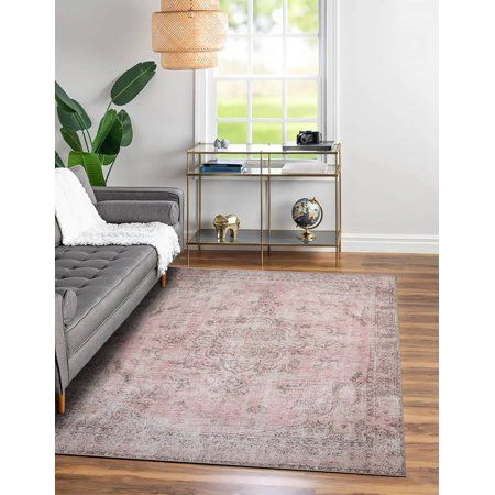 Photo 1 of Adiva Rugs Machine Washable Water and Dirt Proof Area Rug for Living Room Bedroom Home Decor (PINK 8 Round), SHAPE DIFFERS FROM STOCK IMAGE