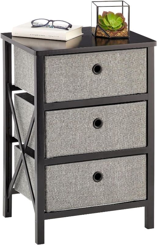 Photo 1 of  mDesign 3 Drawer Foldable Dresser Storage Unit - Wood Frame, Easy Pull Fabric Bins - Farmhouse Organizer Unit for Household Storage Bedroom, Hallway, Entryway, Closets - Charcoal Gray 