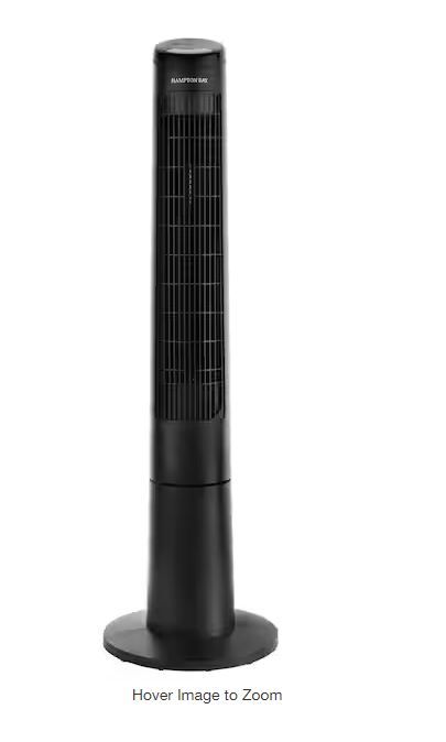 Photo 1 of 40 in. 3 Speed Remote Control Oscillating Tower Fan in Black
