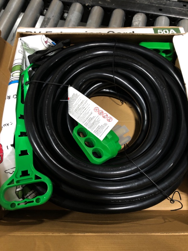 Photo 2 of RVGUARD 50 Amp 50 Foot RV Extension Cord, Heavy Duty STW Cord with LED Power Indicator and Cord Organizer, 14-50P/R Standard Plug, Green, ETL Listed 50 Feet Green 50 Amp