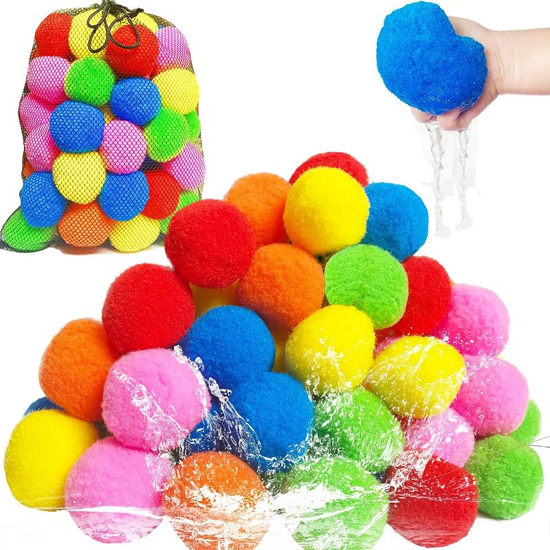 Photo 1 of 60 Reusable Water Balloons for Backyard Water Fights - Kids Summer Parties Play Balls and Pool Play - Outdoor Soft Cotton Water Soaker Balls Toys for Kids and Teens
