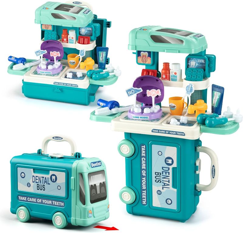 Photo 1 of Dentist Kit for Kids, 3-in-1 Bus Design Pretend Play Dentist Set for Kids, Medical Dentist Toys Playset with Teeth Toy, Kids Boys Girls Toys for 3 4 5 6 Years Old Christmas Birthday Gifts, Blue