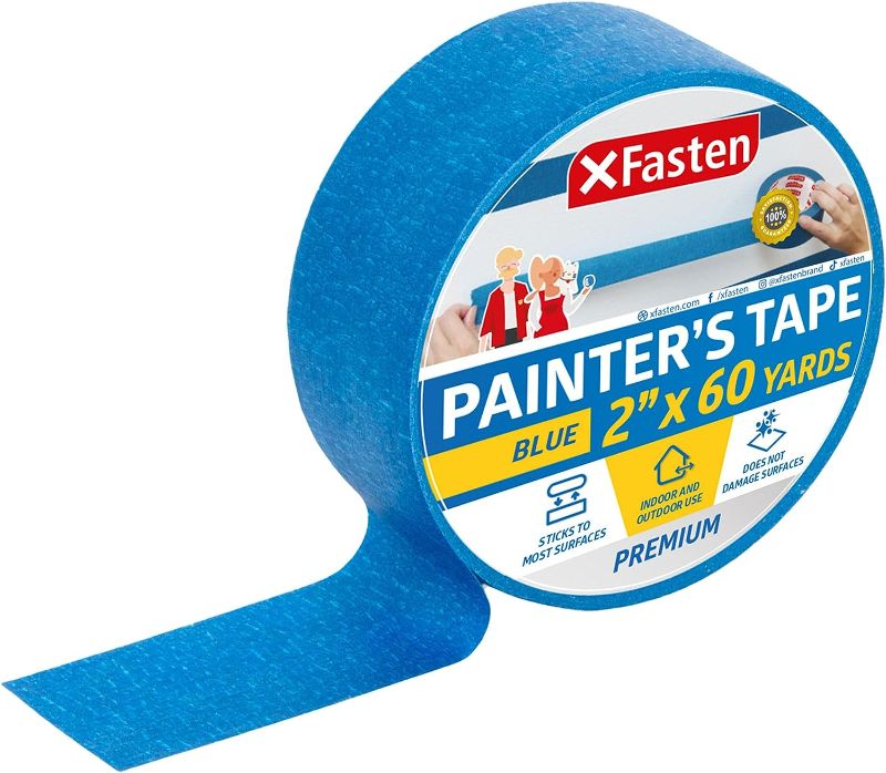 Photo 1 of XFasten Professional Blue Painters Tape, Sharp Edge Line Technology, 2" by 60 Yards (Single Pack) - Produces Sharp Lines and Residue-Free Artisan Grade Clean Release Wall Trim Tape