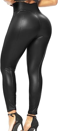 Photo 1 of KIWI RATA Women's High Waist Faux Leather Leggings PU Butt Lifting Black Sexy Sport Yoga Pants for Causal Size L