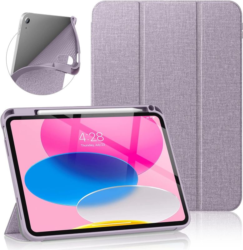 Photo 1 of Soke iPad 10th Generation Case 2022 with Pencil Holder (10.9-inch)- Premium Shockproof Case [Auto Sleep/Wake] with Soft TPU Back Cover & Slim Trifold Stand for iPad 10.9 Inch,Violet