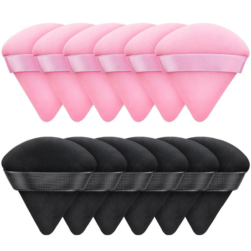 Photo 1 of 12 PCS Powder Puff Triangle Makeup Puffs for Loose Setting Powder Face Body, Foundation Blender Velour Setting Powder Puff, Super Soft Eye Makeup Wedges Beauty Tools (6 Black 6 Pink) 