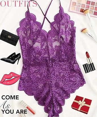 Photo 1 of DIANIOVS Women One Piece Lingerie Deep V Teddy Sexy Lace Bodysuit Size S