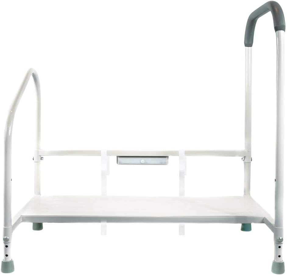 Photo 1 of  Step2Bed Bed Rails For Elderly with Adjustable Height Bed Step Stool & LED Light for Fall Prevention - Portable Medical Step Stool comes with Handicap Grab Bars making it easy to get in and out of bed 