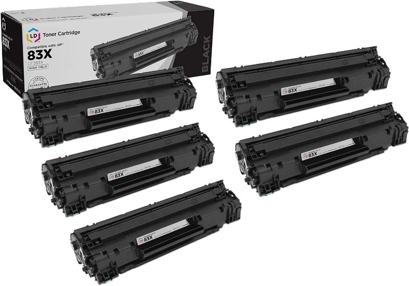 Photo 1 of LD Products Compatible Toner Cartridge Replacement for HP 83X CF283X (Black, 5-Pack) for use in HP Laserjet Pro M225dw, M201dw, M225dn, M201dw, M225dn, M225dw, M225nw
