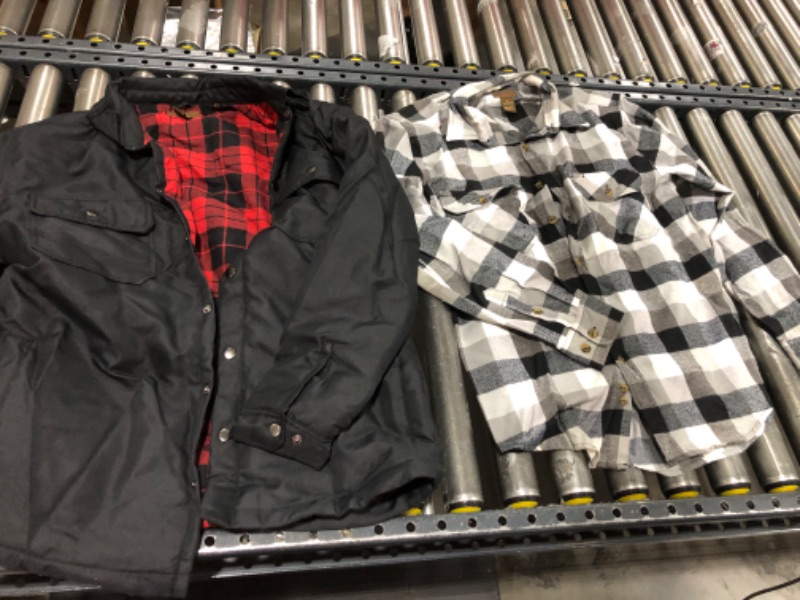 Photo 1 of BOX LOT OF ASSORTED JACKETS/FLANNELS, VARIOUS SIZES AND STYLES