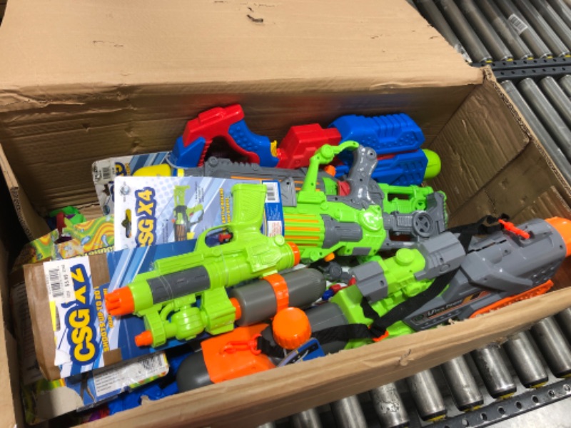 Photo 1 of BOX LOT OF ASSORTED TOY WATER GUNS, VARIOUS STYLES, SOME DAMAGED/USED