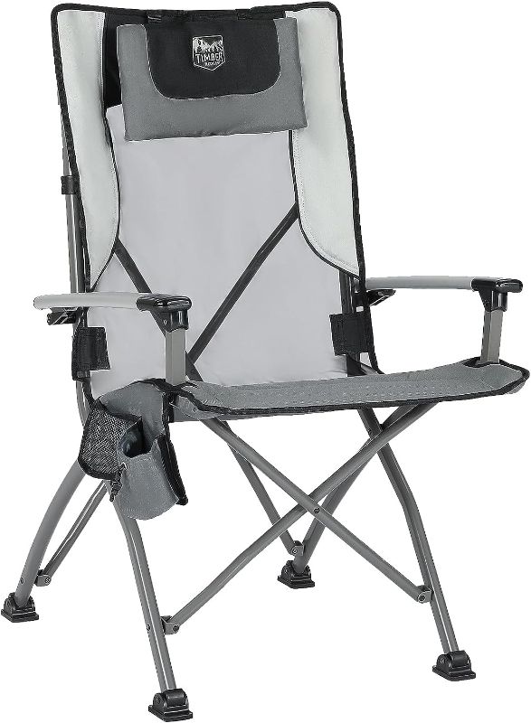 Photo 1 of  TIMBER RIDGE Aluminum Collapsible High Back Chair with Organizer Cup Holder Headrest Heavy Duty 300 lbs for Adults, Ideal for Outdoor Beach Fishing Lawn, Gray 