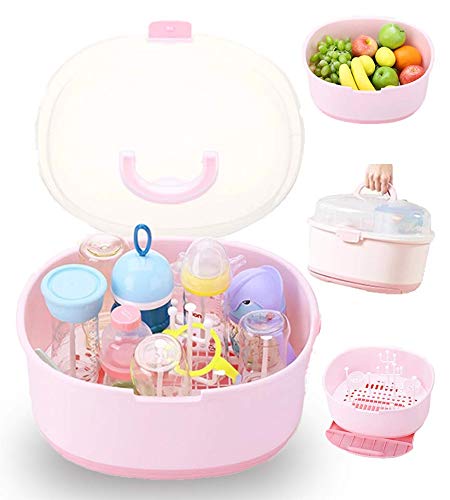 Photo 1 of Baby Bottle Drying Rack Storage Large Container with Cover Drainer (Pink) 